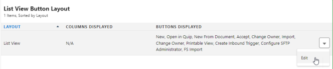 Screenshot: edit the list view button layout