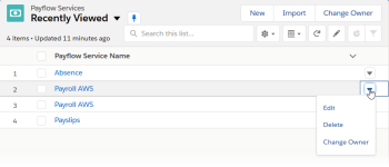 Screenshot: Selecting Edit for a payflow service