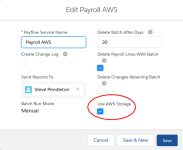 Screenshot: Use AWS Storage setting in the details of a Payflow service