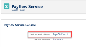 Screenshot: Payflow service name on the Payflow Service Console