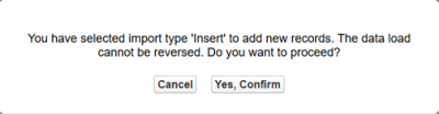 Screenshot: Confirmation message for Insert import type