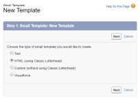 Screenshot: Step 1 of the Email Template wizard