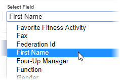 Screenshot: Selecting the field to use as a Merge field