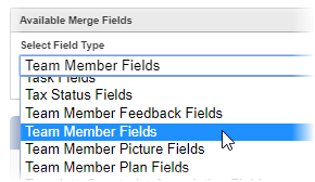 Screenshot: Selecting the Object to choose a Merge field