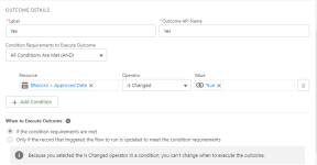 Screenshot: Outcome details for a decision path