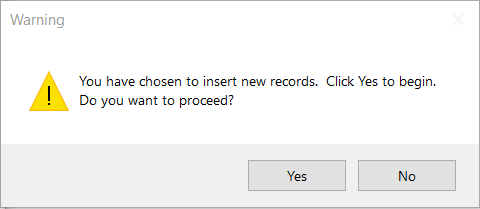 Screenshot: Salesforce Data Loader confirmation screen for inserting new records