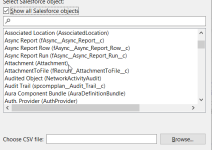 Screenshot: Selecting Show all Salesforce objects to see the Attachment object