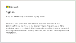 Screenshot: Microsoft Azure sign in screen - incorrect client ID