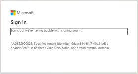 Screenshot: Microsoft Azure sign in screen - incorrect tenant ID