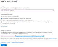 Screenshot: register an app in Microsoft Azure