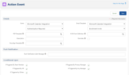 Screenshot: creating an action event email for Calendar integration