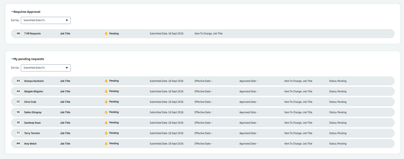 HR Request sort options after.