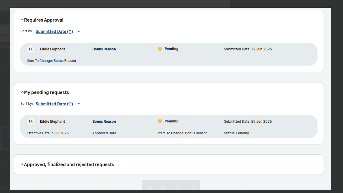 HR Request sort options before.