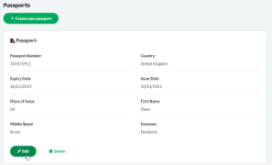 Screenshot: updated Passports process page in WX