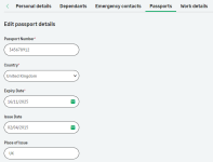 Screenshot: updated Passports process page in WX