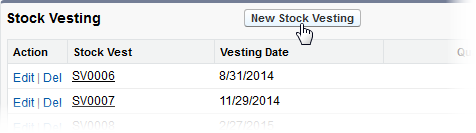 Screenshot: Selecting the New Stock Vesting button