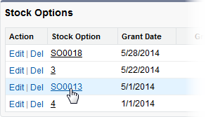 Screenshot: Selecting a stock option