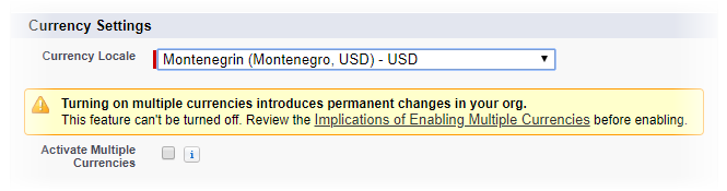 Currency Settings section on the Company Information page