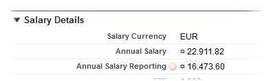 Salary Details showing currency code and salary values with a neutral symbol