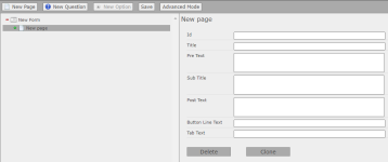 Screenshot: newly added form page in the visual editor