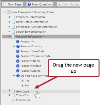 Screenshot: changing the order of pages