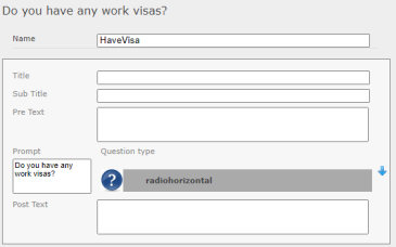 Screenshot: completing fields for the question