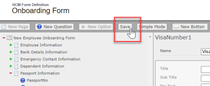 Screenshot: saving the form