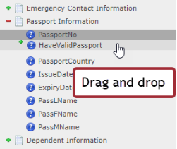 Screenshot: dragging and dropping in the form structure panel