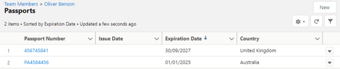 Screenshot: example - passport records updated by data link rules