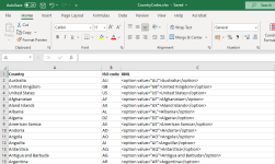 Screenshot: example spreadsheet with country codes