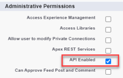 Screenshot: user profile, API Enabled setting