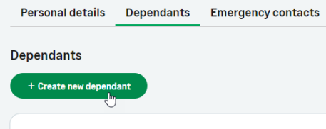 Screenshot: Selecting to create a new dependant