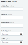 Screenshot: New Education History entry view