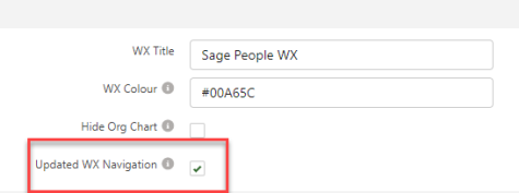 Screenshot: enable the Updated WX Navigation option for a policy
