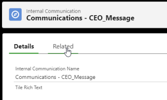 Screenshot: select the related tab for the internal communication