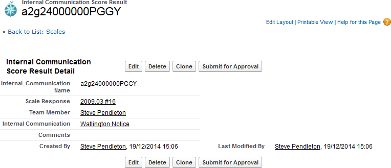 Screenshot: Internal Communication Score Result Detail Page