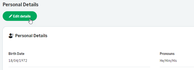 Screenshot: Edit button in the Personal Details process