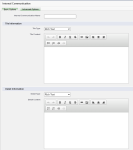 Screenshot showing the Internal Communication section in WX process configuration