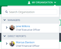 Screenshot: the My Organisation menu