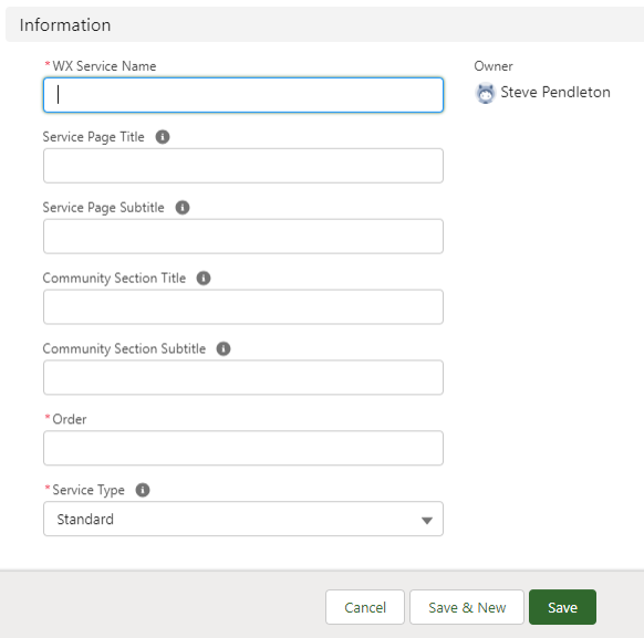 Screenshot: create a new service