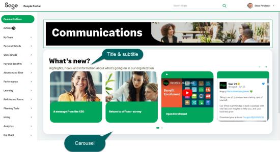 Screenshot: updated WX homepage showing the internal communications carousel
