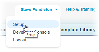 The cursor pointing to Setup link in Salesforce