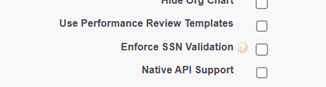 Screenshot: Section of the HCM Configure page displaying the Native API Support option