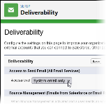 Screenshot showing email deliverability page with access level set to system email only