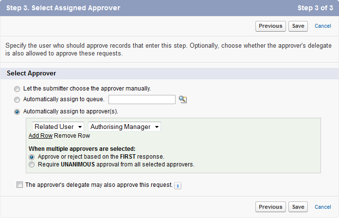 Screenshot: Step 3 of the Approval Step Edit process