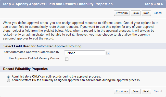 Screenshot: Step 3 of the Approval Process Edit wizard