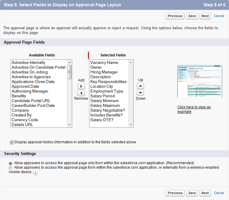 Screenshot: Step 5 of the Approval Process Edit wizard