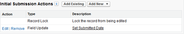 Screenshot: Initial Submission Actions related list