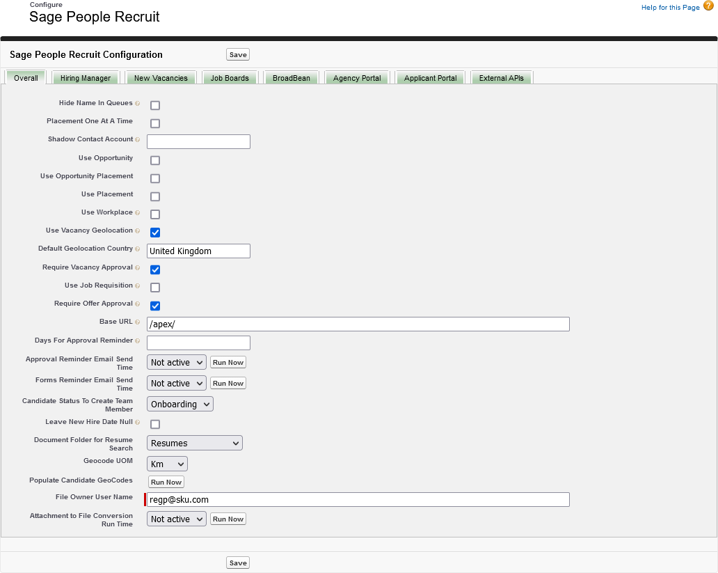 Screenshot: Recruit package configuration page, Overall tab