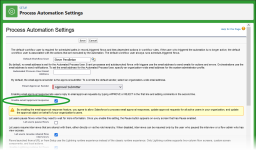 Screenshot showing process automation settings page with enable email approval response highlighted